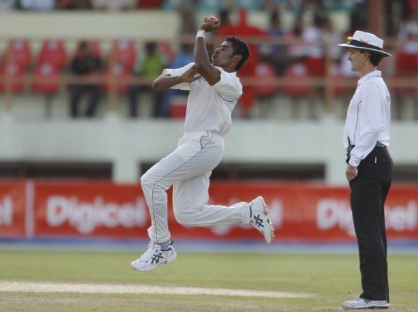 Sri Lankan bowler Chaminda Vaas delivers