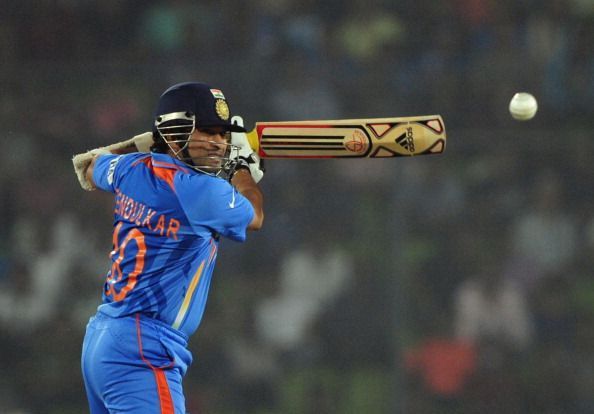 Indian batsman Sachin Tendulkar plays a