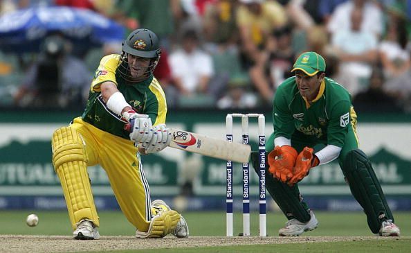 Australian batsman Michael Hussey sweeps