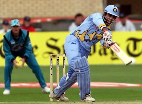 India's opening batsman Saurav Ganguly hits out of