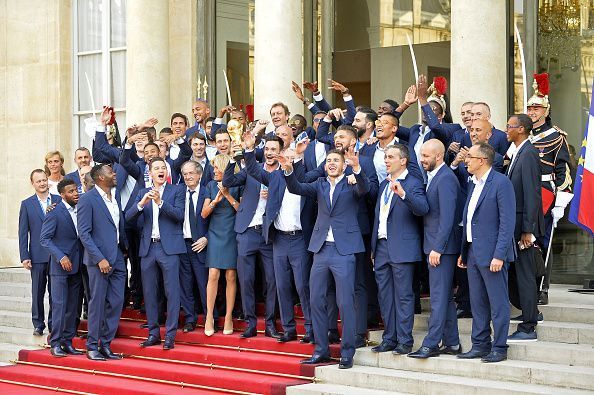French President Emmanuel Macron Receives The France Football Team At Elysee Palace