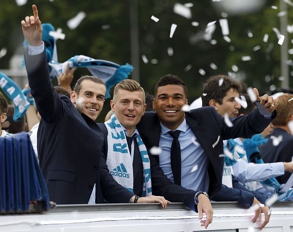 Real Madrid Celebrate After Victory In The Champions League Final Against Liverpool