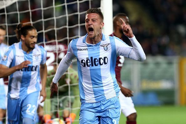 Sergej Milinkovic-Savic  of SS Lazio celebrate after...