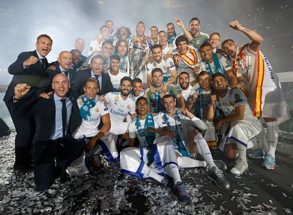 Real Madrid Celebrate After Victory In The Champions League Final Against Liverpool