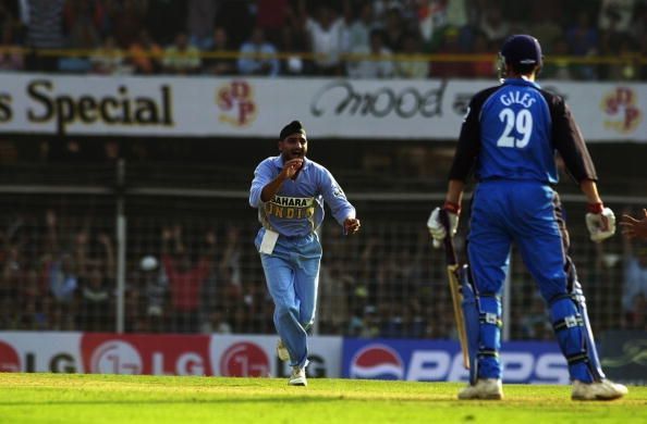 Harbhajan Singh of India celebrates