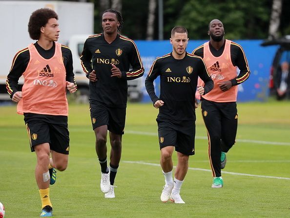 Team Belgium in training ahead of 2018 FIFA World Cup semi-final match against France