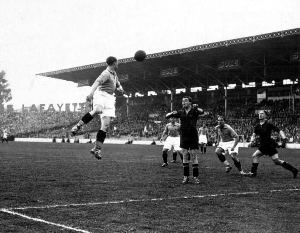 World Cup Finals, 1938. Paris, France. 9th June, 1938. France 3 v Belgium 1. France attack the Belgian goalmouth during the match.