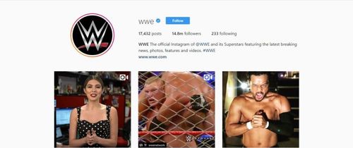 WWE's main Instagram page has almost 15 million followers