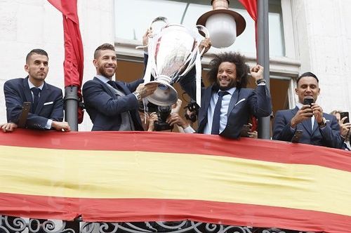 Real Madrid Celebrate After Victory In The Champions League Final Against Liverpool