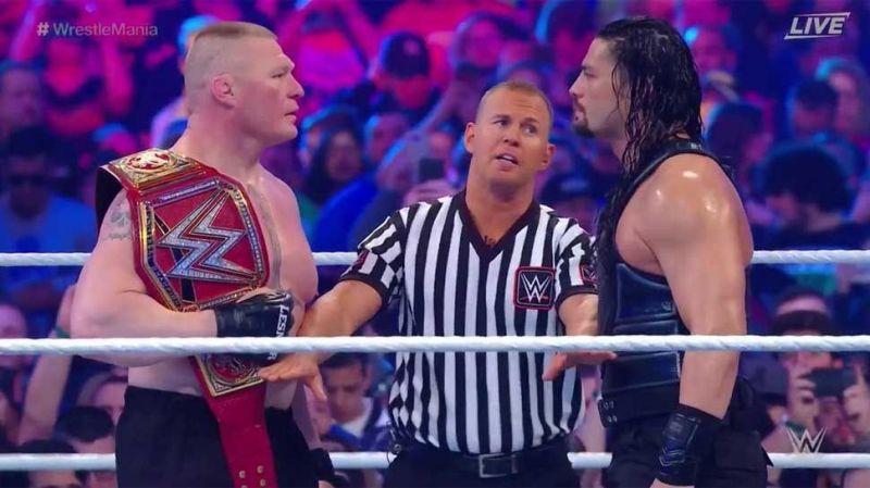 Image result for wwe brock lesnar vs roman reigns wrestlemania 34