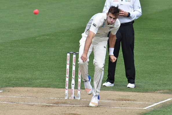 Tim Southee of Blackcaps is in action  during Day Five of...