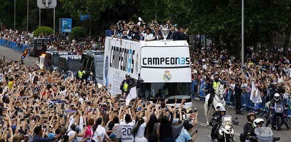 Real Madrid Celebrate After Victory In The Champions League Final Against Liverpool