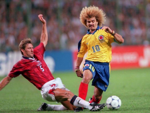 1998 World Cup Finals. Lens, France. 26th June, 1998. England 2 v Colombia 0. England&#039;s Tony Adams with Colombia&#039;s Carlos Valderrama.