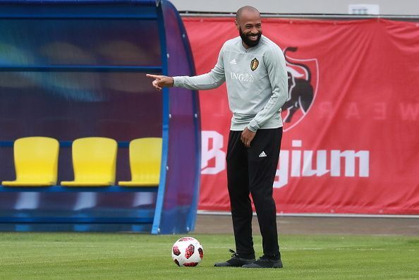 Team Belgium in training ahead of 2018 FIFA World Cup semi-final match against France