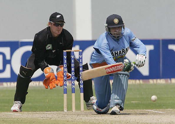 India&#039;s batsman Mohammad Kaif plays a sh