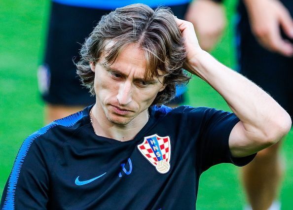 Team Croatia in training ahead of 2018 FIFA World Cup final match against France