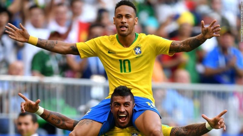 Neymar celebrates his goal against Mexico