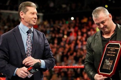 Shane McMahon (right) serves as an on-screen talent for WWE