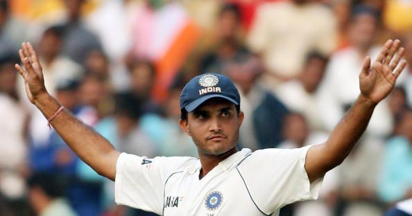 Indian cricketer Sourav Ganguly gestures