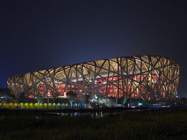 The Beijing National Stadium at night