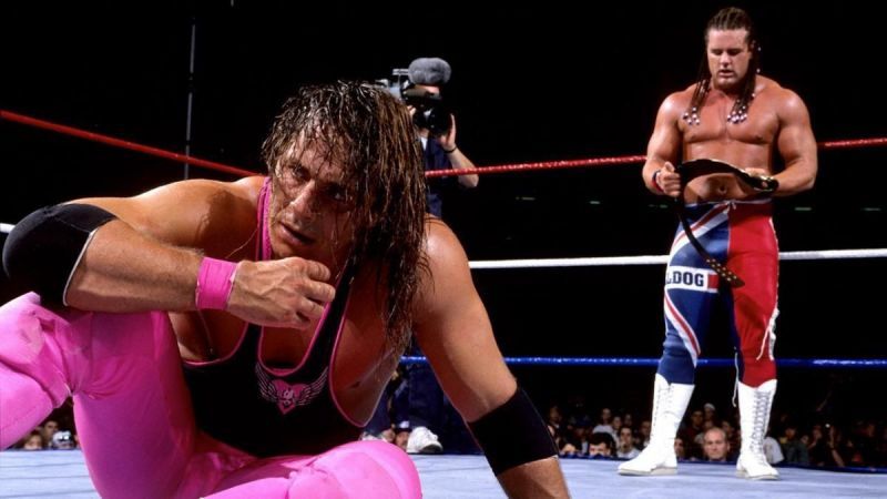 Hart and Bulldog look on at the end of the match