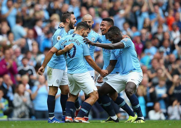 Manchester City stars celebrating