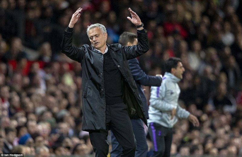 Jose Mourinho at the touchline against Tottenham Hotspur.