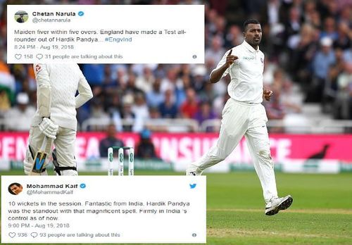 Hardik Pandya's took five wickets in his first five oversEnter caption