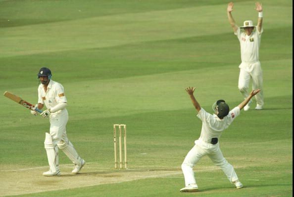 Phil DeFreitas of England, Gary Kirsten and Craig Mathews of South Africa