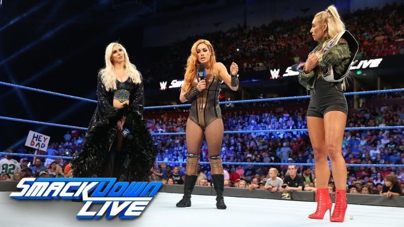 Image result for wwe smackdown 14 August 2018 charlotte becky carmella