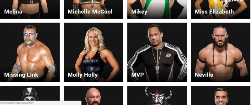 Neville alongside other past WWE Superstars in the WWE's alumni section on their website