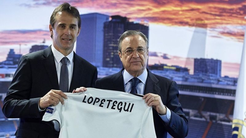 Real Madrid manager Julen Lopetegui with Florentino Perez