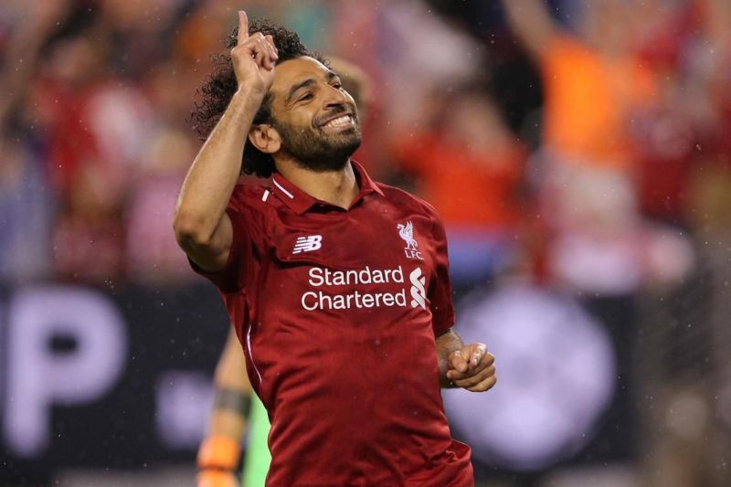 Mohamed Salah celebrating his goal in ICC 2018 against Manchester City