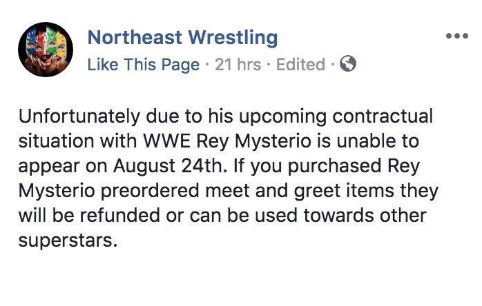 Northeast Wrestling confirmed the situation on their facebook page 