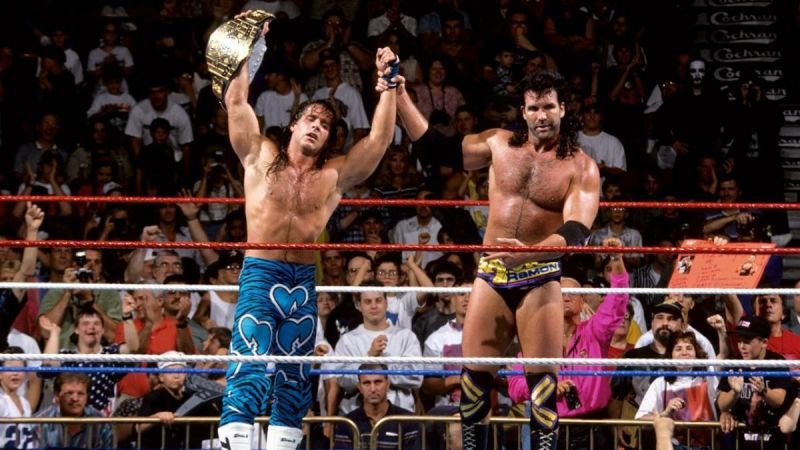 Razor Ramon lifted Shawn Michael's arm in victory