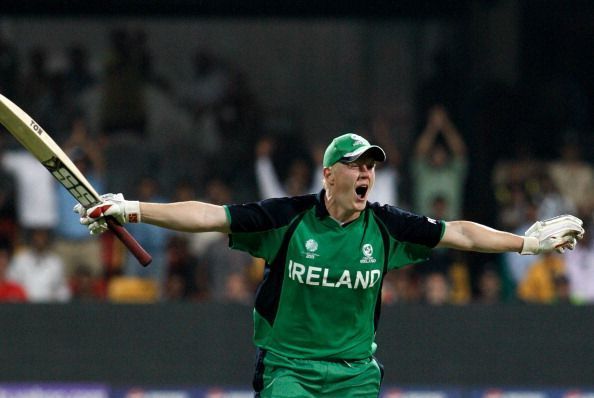 Kevin O'Brien celebrated his century against England