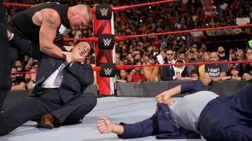 Lesnar attacked his longtime advocate Paul Heyman not once but twice during the show 