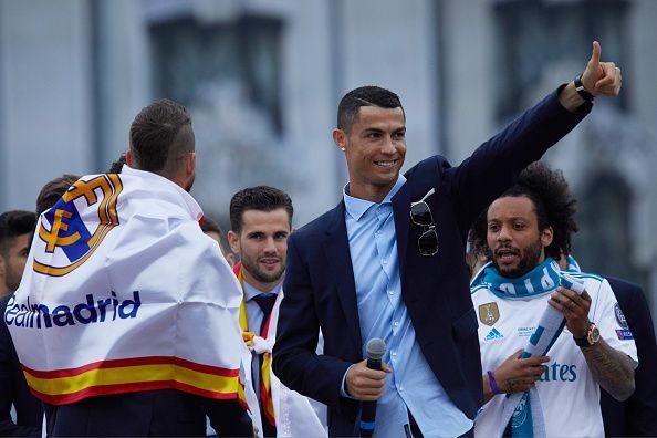 Real Madrid Celebrate After Victory In The Champions League Final Against Liverpool