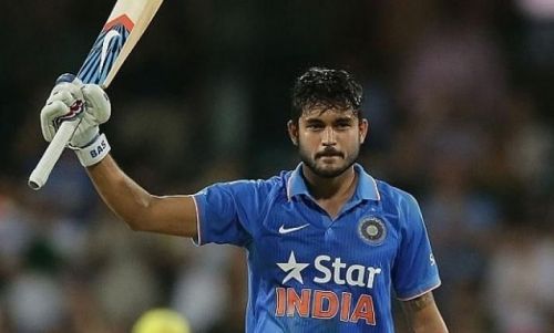 Manish Pandey celebrates his only century for the Indian cricket team