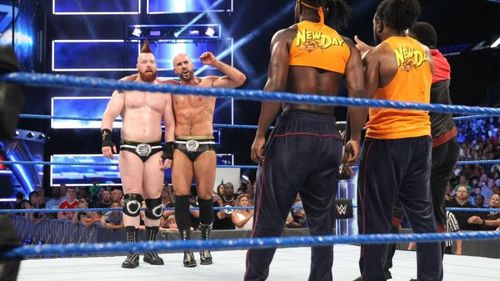 New Day and the Bar faced off, after Sheamus and Cesaro's match on SmackDown Live