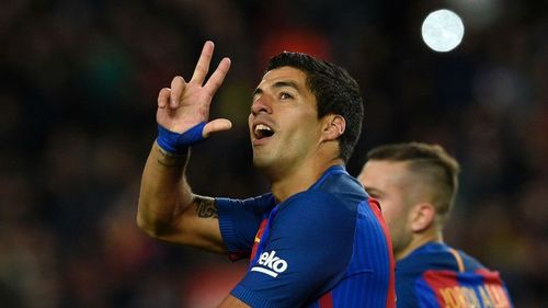 Luis Suarez celebrating a Goal 