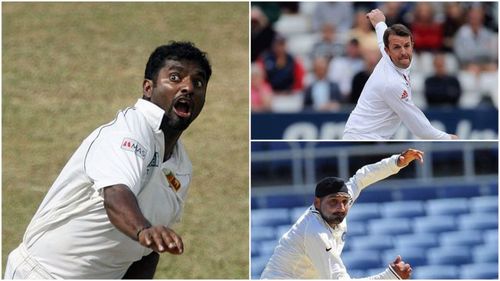 Muttiah Muralidharan (L), Greame Swann (RT), and Harbhajan Singh (RB) were magicians with a ball in their hands.