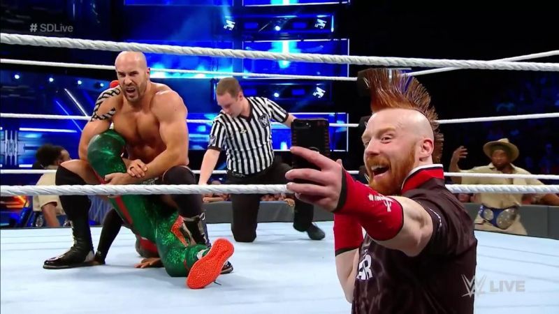 The bar posed for a quick selfie during Cesaro's match tonight