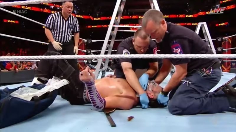 Jeff Hardy was stretchered out of the arena on Sunday night 