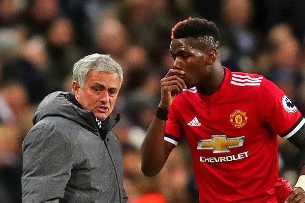 Paul Pogba and Jose Mourinho 