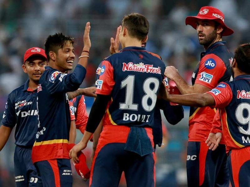 Sandeep celebrates his maiden IPL wicket