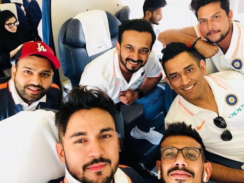 The Indian teammates posing for a selfie en-route to the UAE