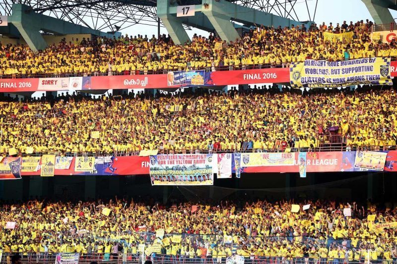 Kerala Blasters' fans at the JLN Stadium in Kochi. 