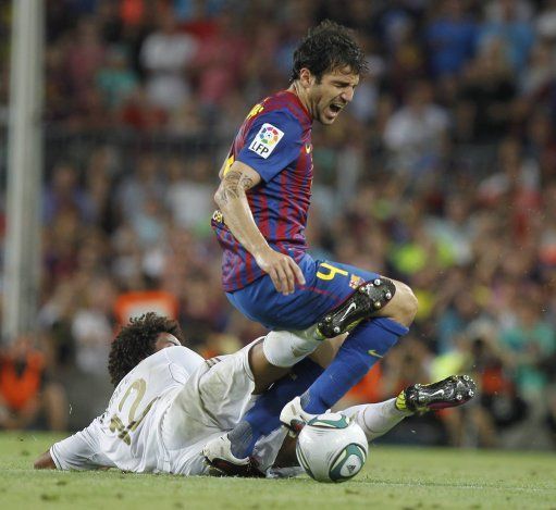 Cesc Fabregas fouled by Marcelo&Acirc;&nbsp;