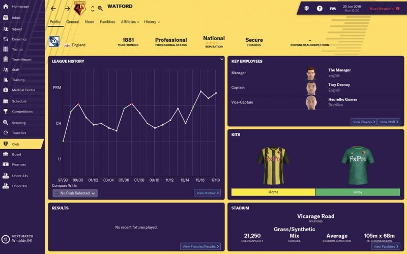 FM 19 Club Info screen